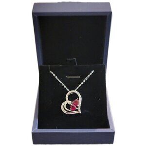 Double Heart Lab-Grown Ruby Necklace S925 Sterling Silver NWT